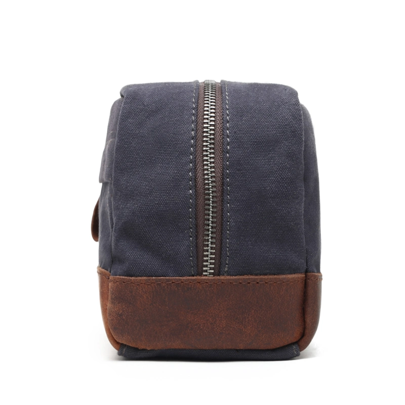 Wholesale/Supplier Organic Cotton Canvas Mens Makeup Bag Leather Cosmetic Handbag (RSF2057)