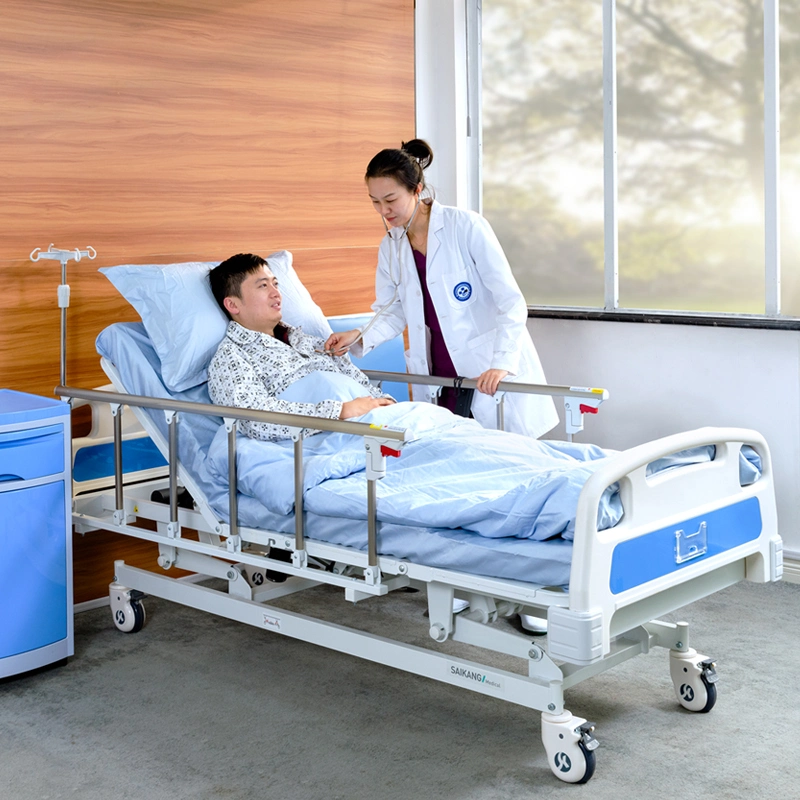 A6K Factory Stainless Steel Medical Equipment Electric 3 Function Foldable ICU Hospital Bed with Casters Manufacturers