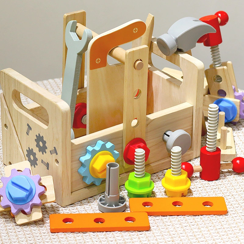 Children's Wooden Portable Toolbox Toys Boys Early Education Puzzle Screw