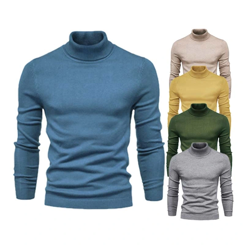 Pull en tricot pour homme avec col roulé, personnalisé pour l'hiver, décontracté et uni.