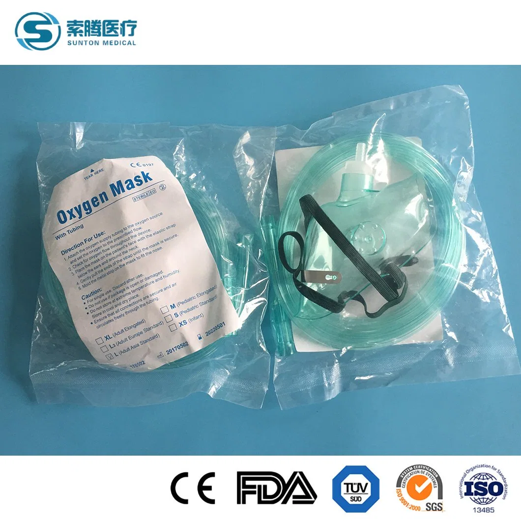 Sunton China Disposable Laryngeal Mask Manufacturers 49*38*32cm Measurement 100PCS/CTN M Plastic Oxygen Mask Medical Oxygen Mask with Bag Oxygen Bottle and Mask