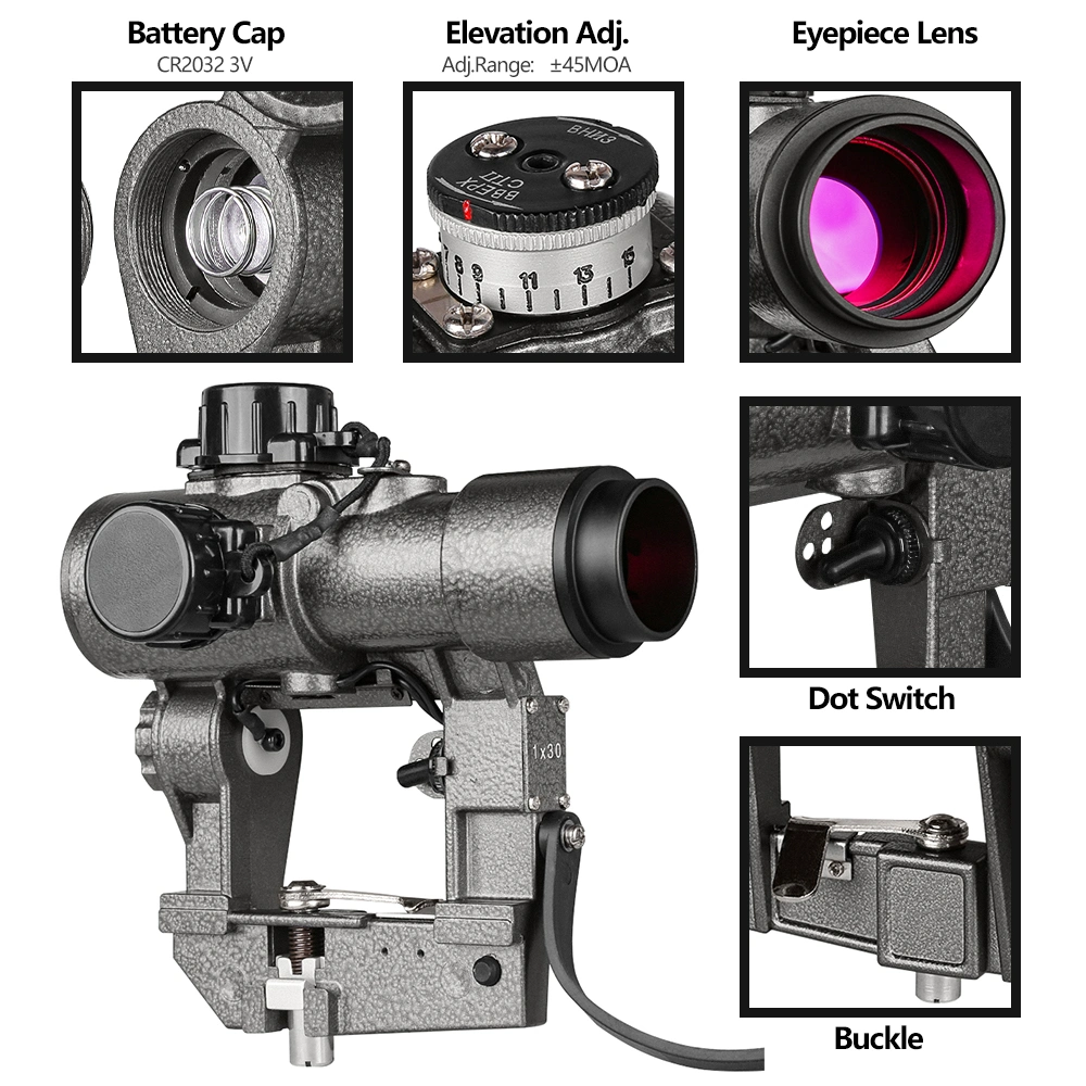 Óptica de espina 1X30 alcance de la vista táctica Caza Scopes Red DOT Vista