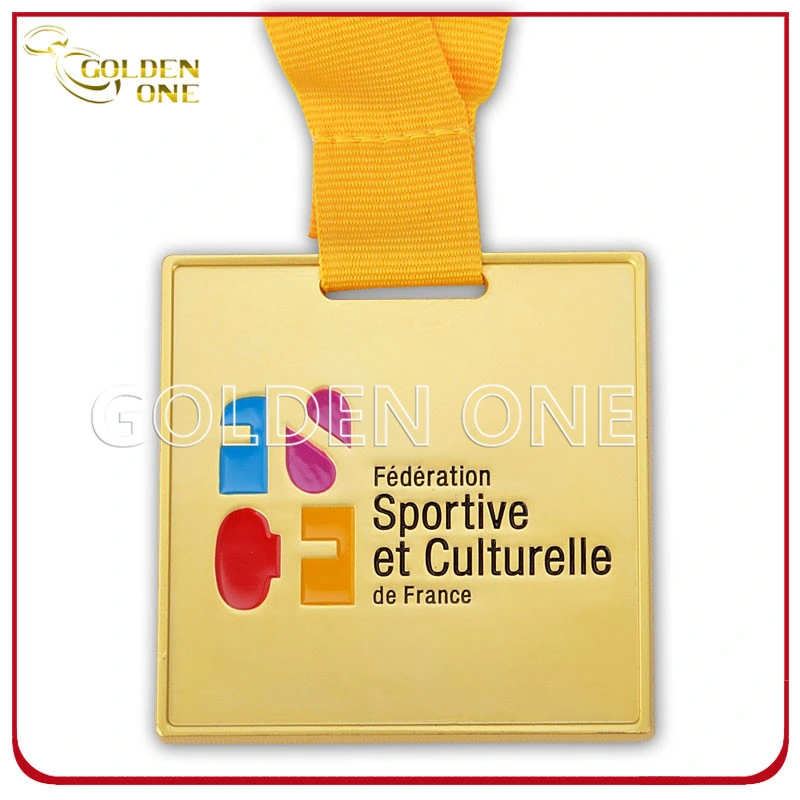 Custom Metal Square Matt Gold Plated Corporate Medal