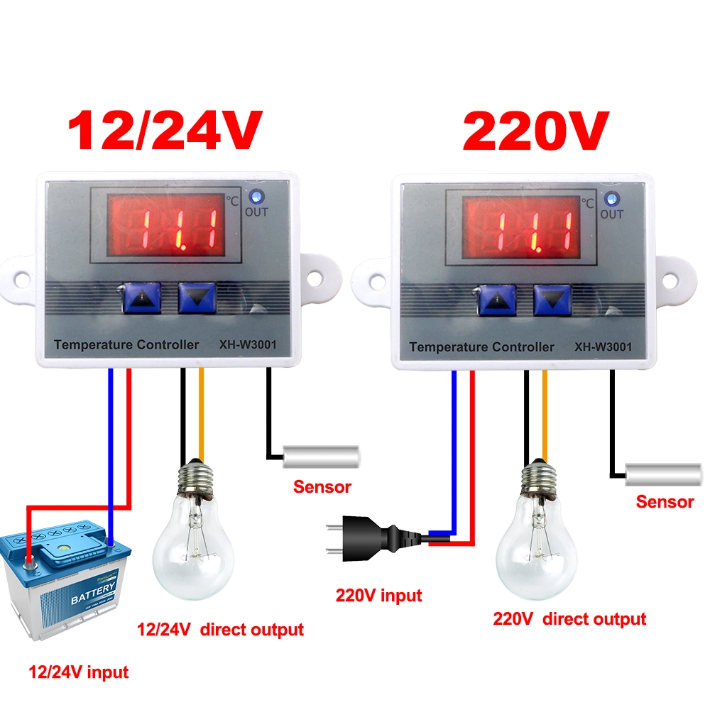 وحدة تحكم درجة حرارة LED الرقمية XH-W3001 10A بجهد 12 فولت بجهد 24 فولت بجهد 220 فولت من التيار المتردد لمدة جهاز استشعار جهاز التدفئة لمفتاح تدفئة تبريد الحاضنة من NTC