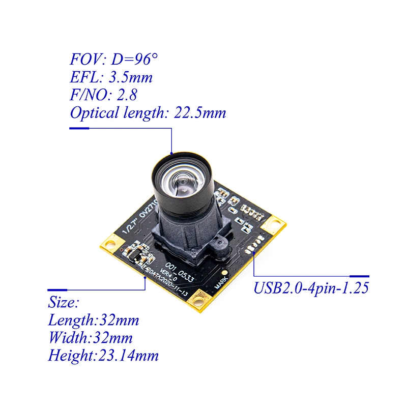 Personalizar 2MP Ov2710 Módulo de cámara de iluminación de baja resolución HD 1080P para el robot Machine Vision