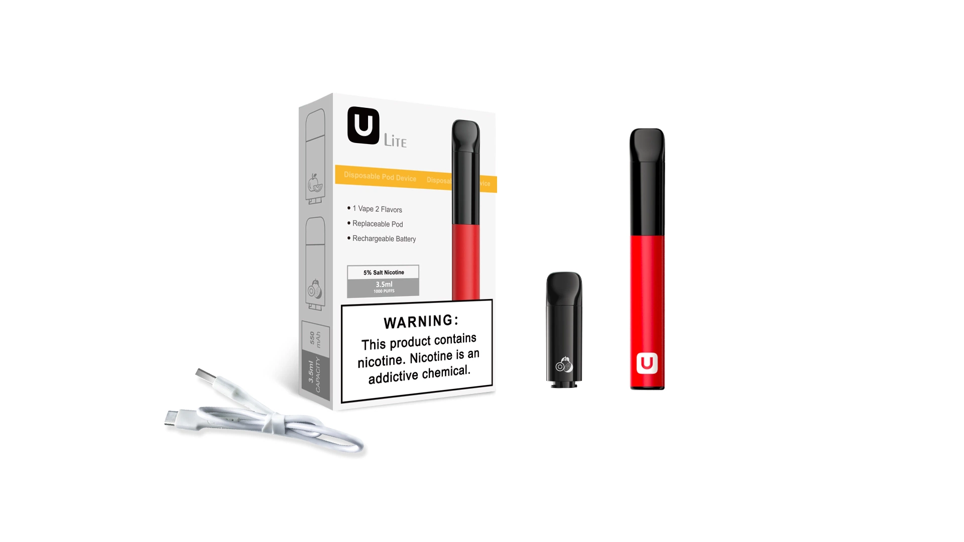 RoHS y TPD Qualified Disposable E cigarrillos U Lite 2ml Pod Rehcargable 1200 Puffs