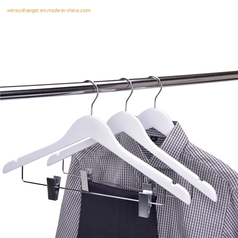 Custom Fashionable Logo Hotel Anti Pant Clip Suit White Wood Clothes Cheap Hangers