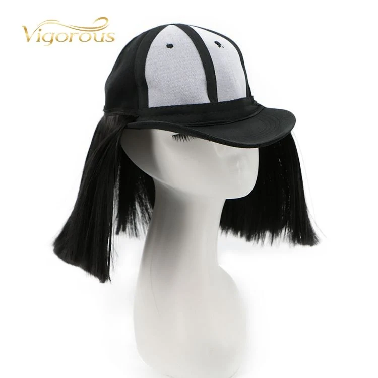 Baseball Hat Wig with Hair Extensions Synthetic Short Bob