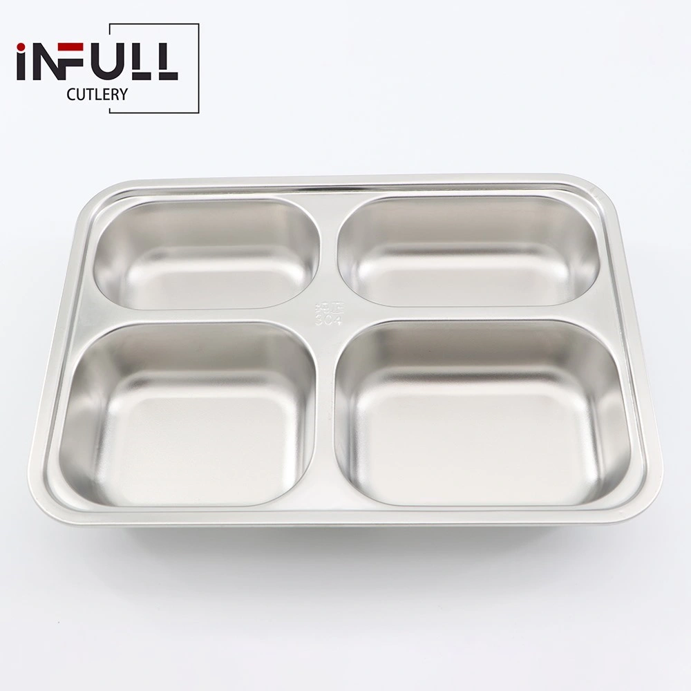 Stainless Steel Dinner Dishes School Fast Food Canteen Divided Dinner Mess Plates