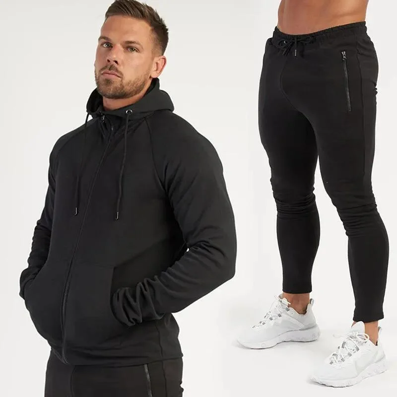 Deportes al aire libre Gimnasio Sets Hombre Sportswear Tracksuits conjunto de dos piezas Sudaderas con capucha Traje de fitness para hombre