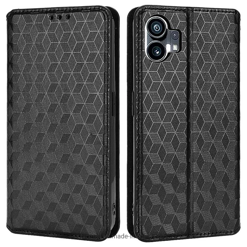 for Nothing Phone 1 One 5g Anti-Fall PU Leather Wallet Case Stand Rhombus Pattern Imprinted Auto Closing Magnetic Mobile Phone Cover