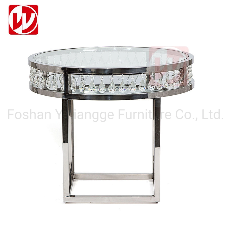 Luxury Wedding Crystal Round Table Dessert Stand Table Silver Stainless Steel Party Cake Table