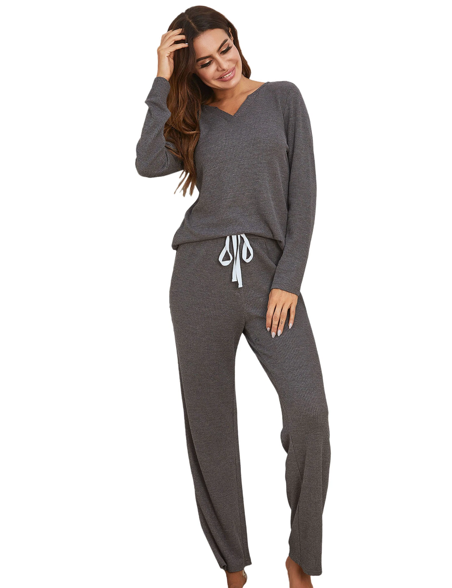 Women&prime; S Winter Knit Loungewear Long Sleeves 2 Piece Pj Sets Sleepwear Pajamas Women