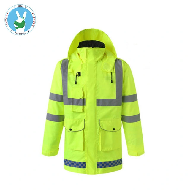 Custom Mens Hooded Winter Hi Vis Work Uniforms Reflective Outerwear Jacket Safety Wear