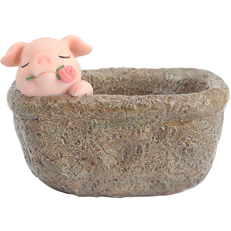 Resin Dad and Son Pigs Succulent Planter Flowerpot Decor for Home Office Desk