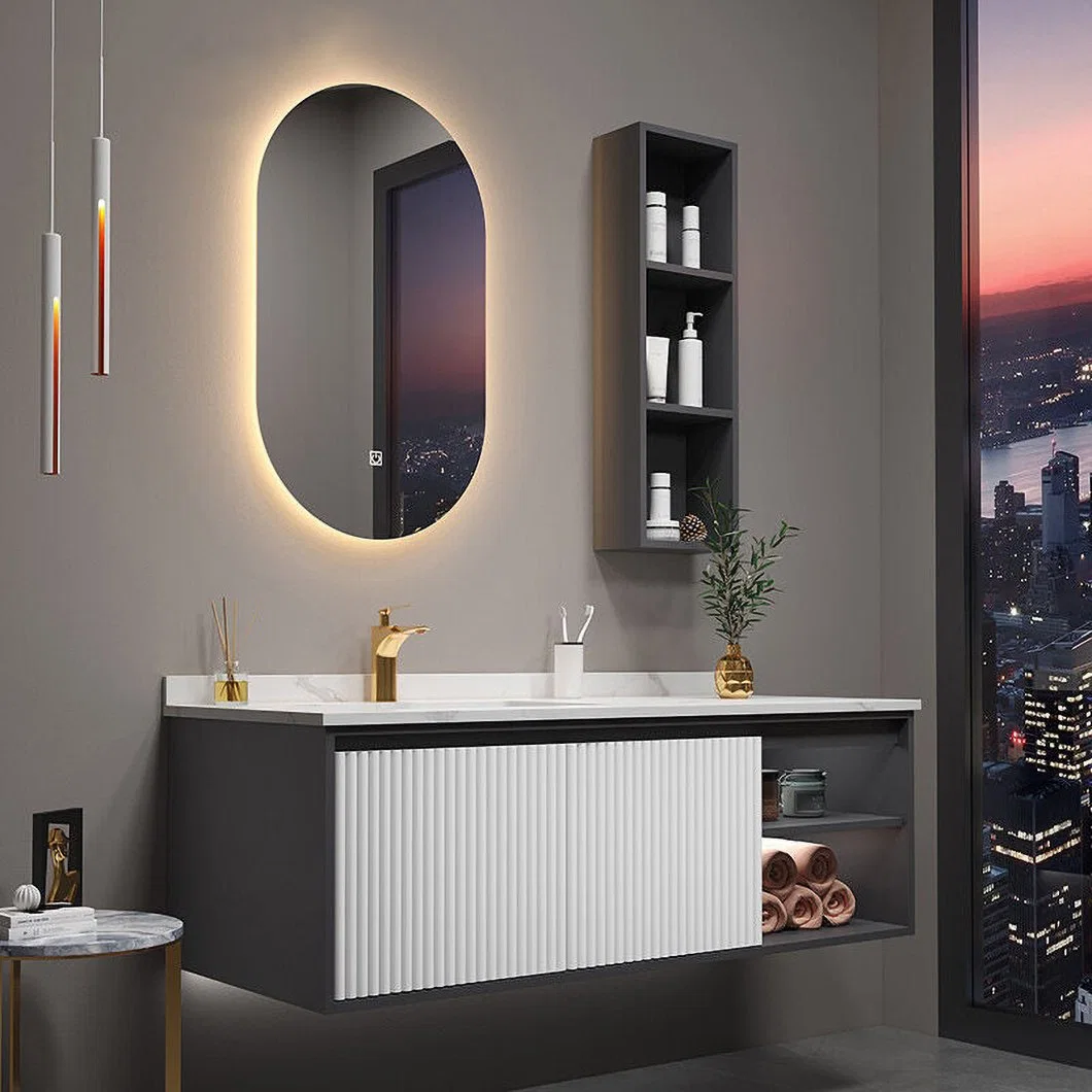 Meuble de toilette flottant style nordique fournisseur moderne noir mat blanc Meuble de toilette mural avec miroir