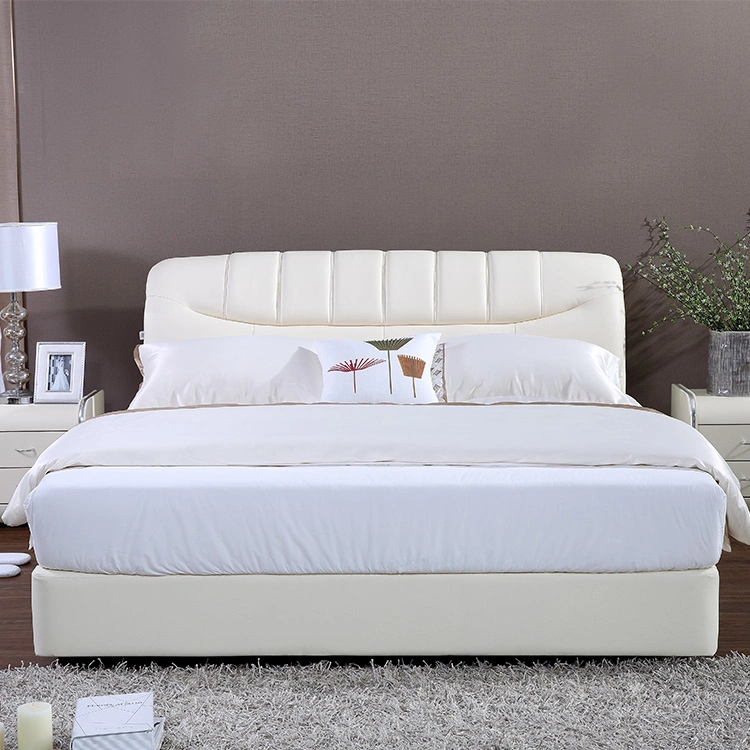 Hotel Solid Wood White King Beds Modern PU Leather Bed