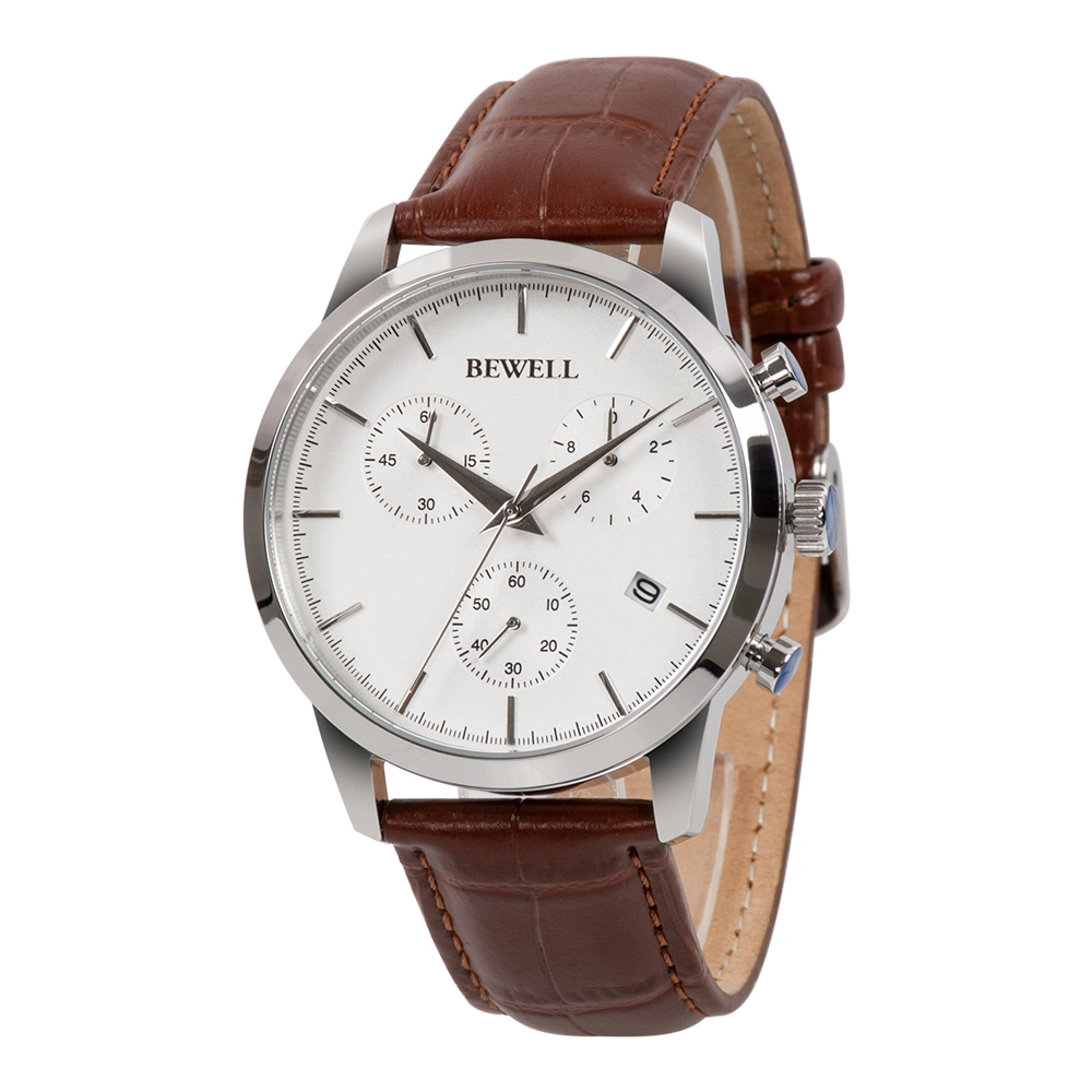 Bewell regalo clásico y elegante multifunción de cuero auténtico hombre reloj de cuarzo de muñeca