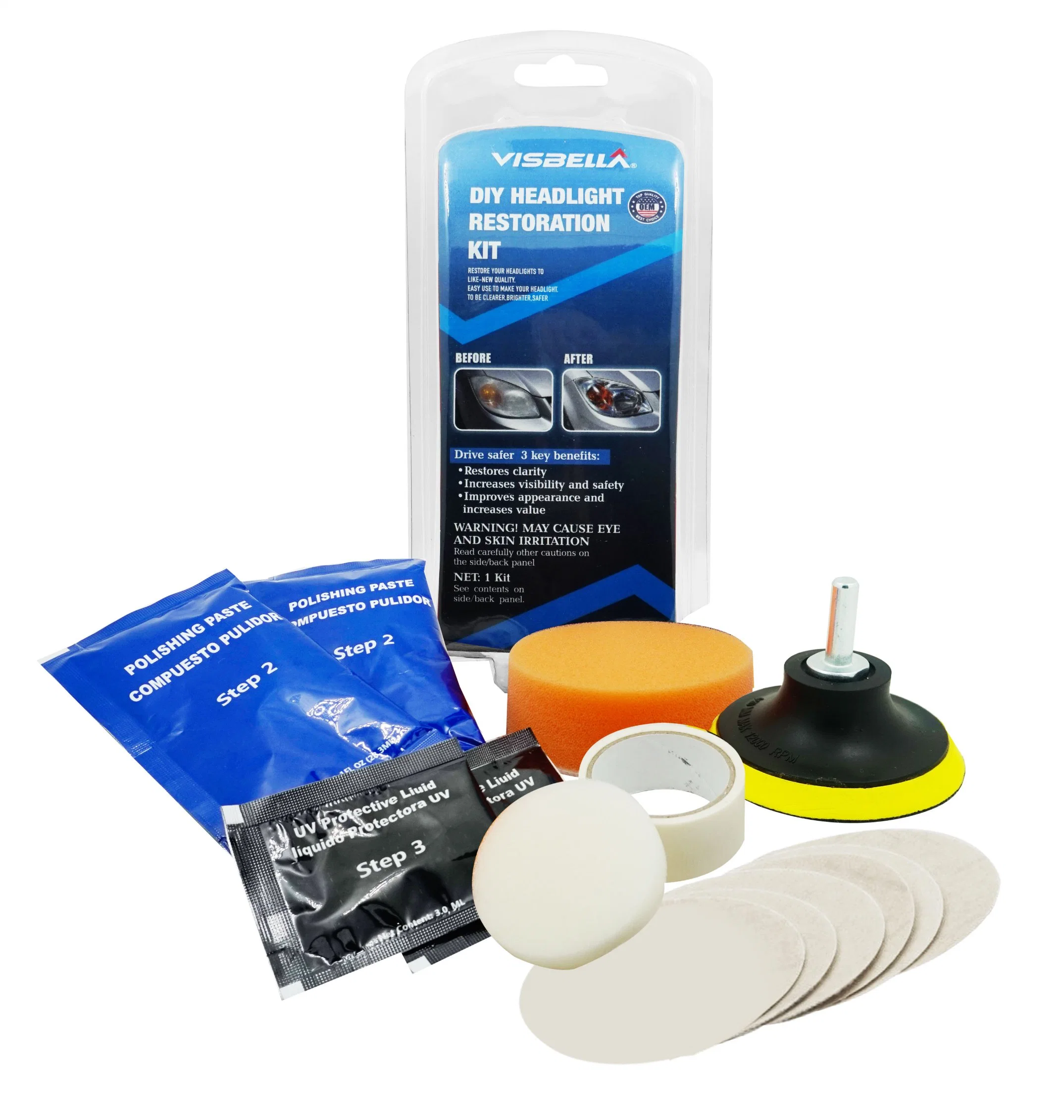 Visbella DIY Car Headlight Cleaning Headlight Restoration Kit Auto Blister Card