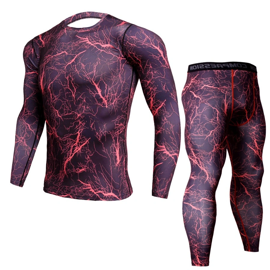 Two Piece Men Sports Training Fighting Compression Upf Sublimation Suits