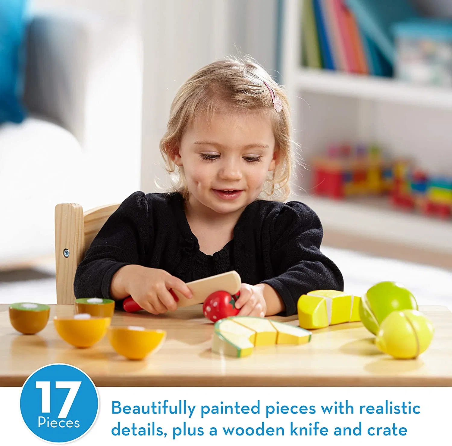Pädagogisches Schneid-Obst-Spielzeug-Set mit Holzmesser für Kinder