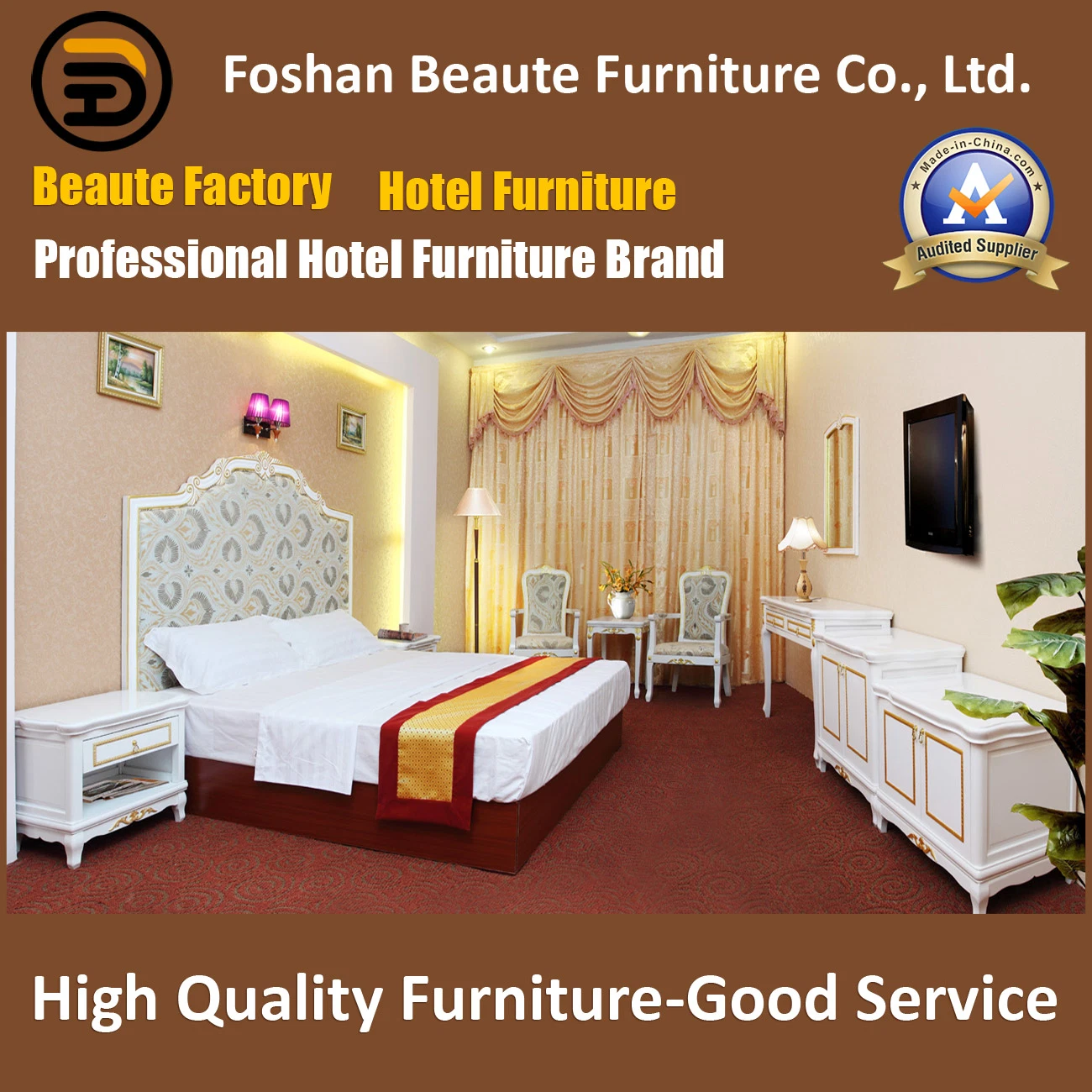 A China a garantia de qualidade Novo Modelo laminado de madeira de MDF Hotel King Size Mobiliário de quarto