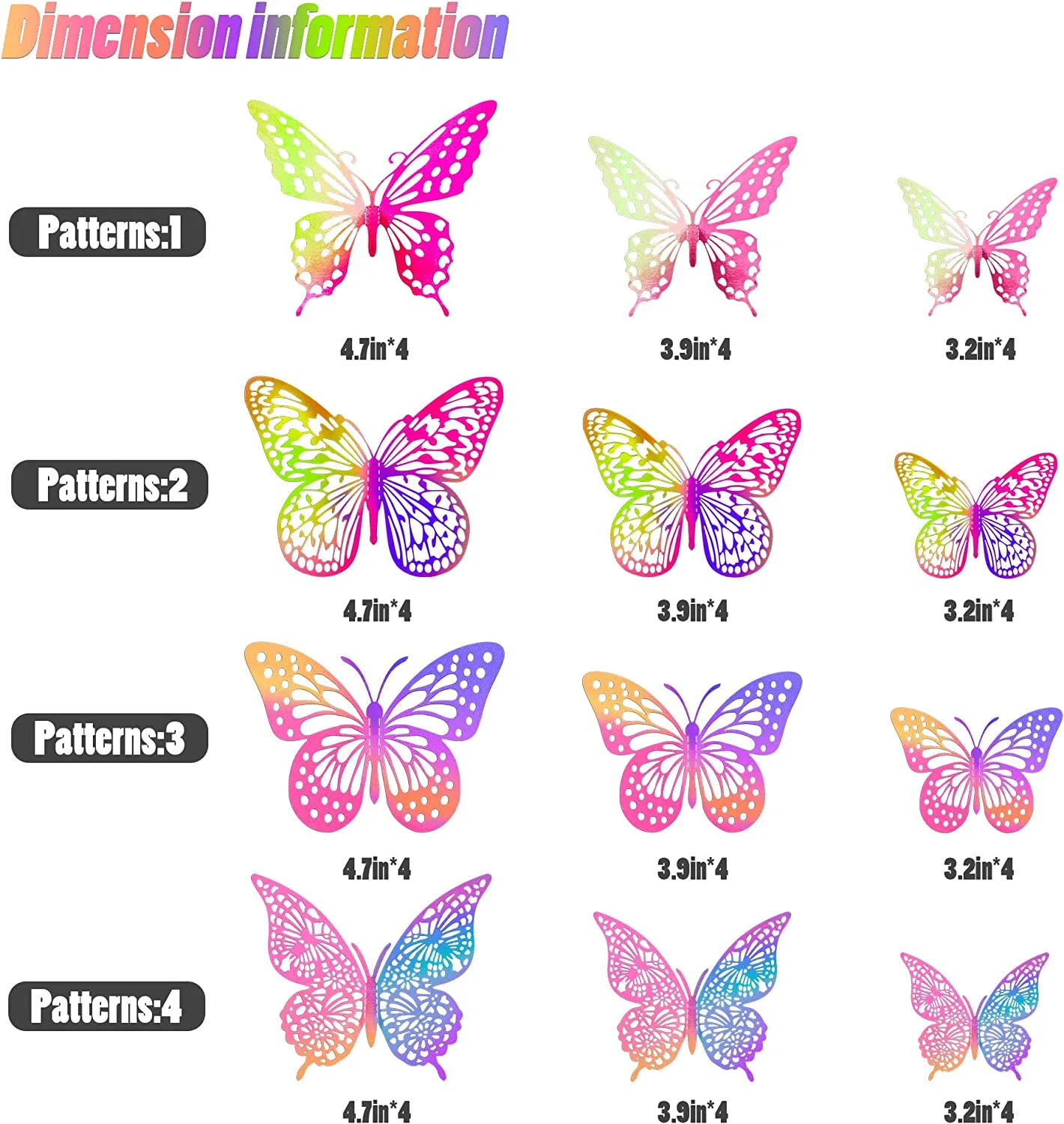 3D decoración de pared de mariposa 48 PCS 4 Estilos 3 tamaños para el Baby Show Boda Hogar Vivero Aula niños Dormitorio Cuarto de baño decoración de sala de estar