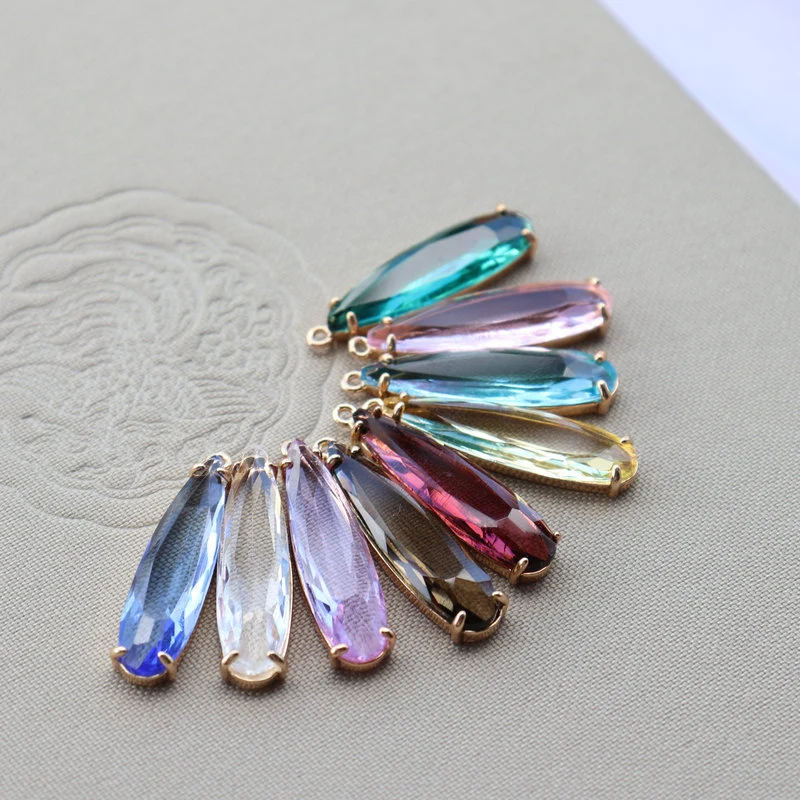 Rare Earth Glass Long Teardrop Pendant Pure Copper Electrophoretic Color Retaining Crystal Diamond Bracelet Necklace Accessories