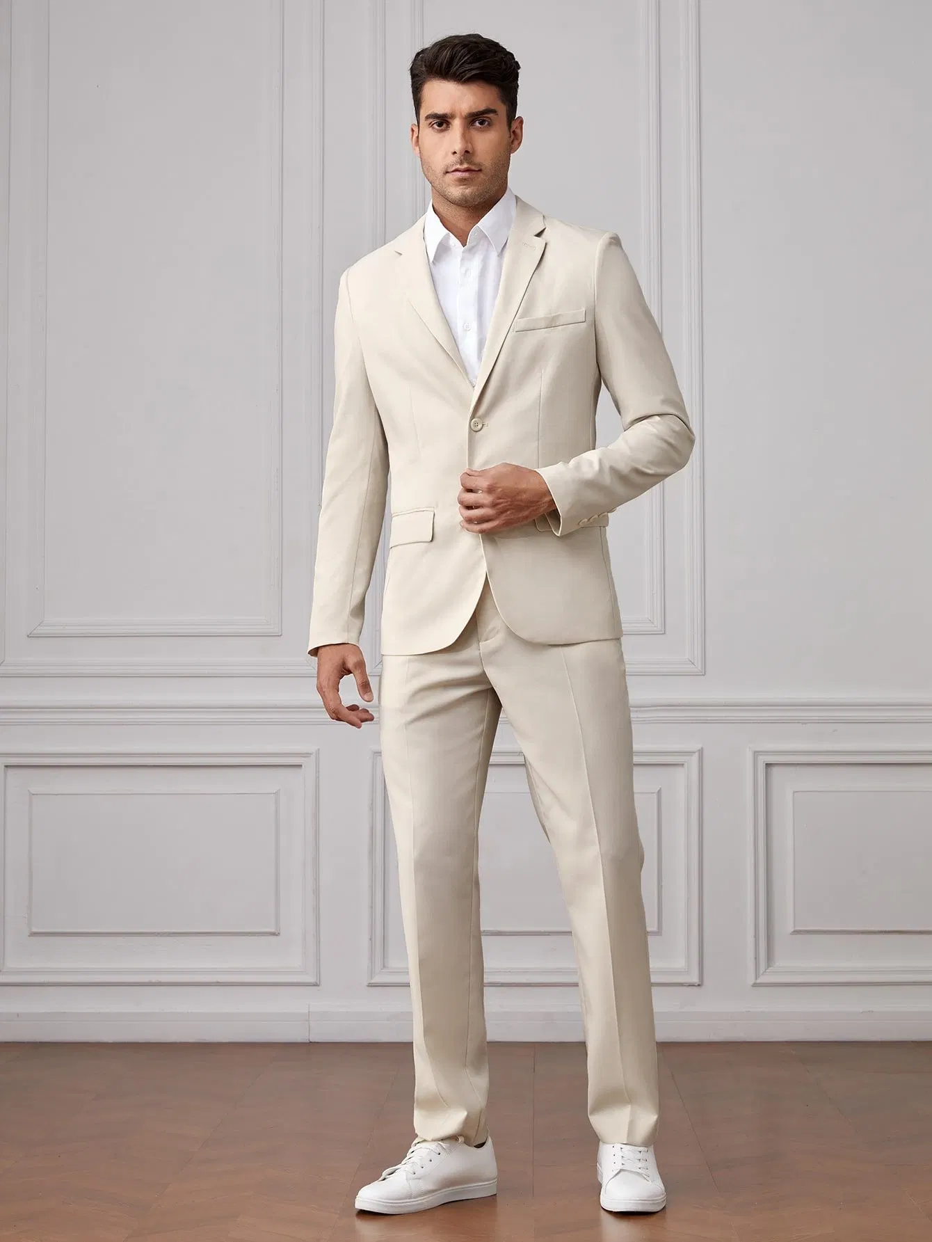 Classic 2-Button Grey White Formal Business/Wedding Suit for Men