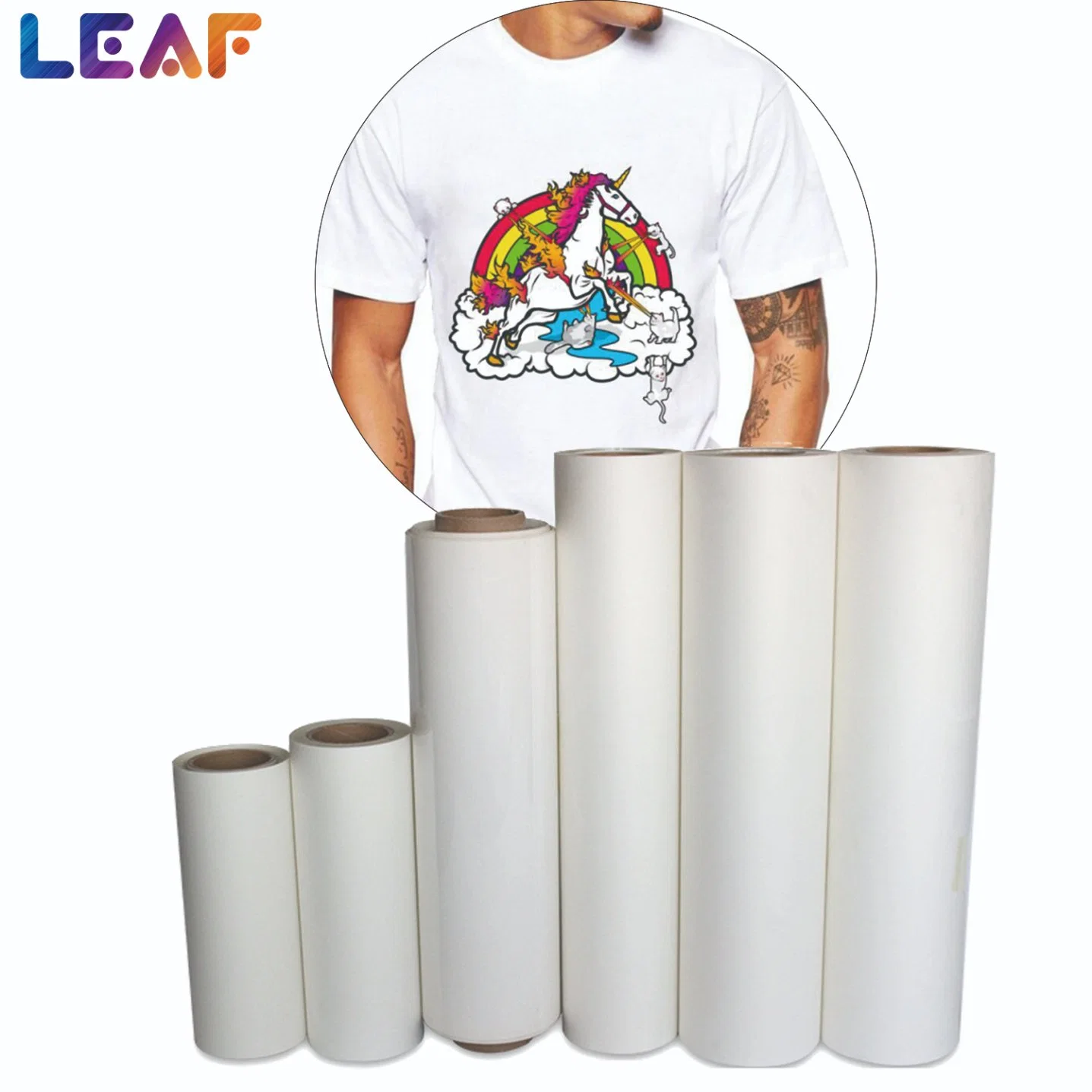 LEAF 75U thickness dtf film 60 cm heat transfer dtf pet film 60cm roll size pet film dtf high quality Double single side printing