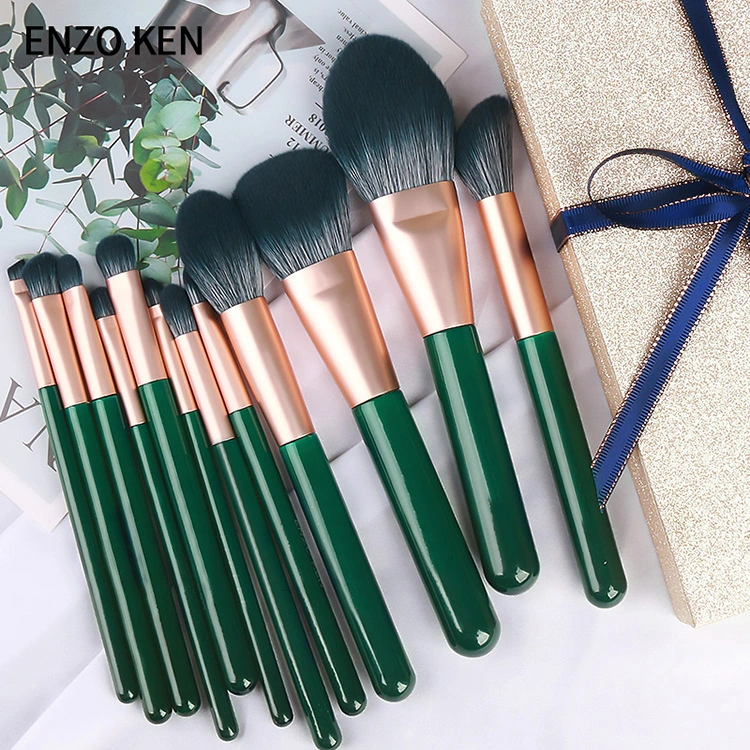 New Fashion Green Color 12PCS Makeup Brush Set High quality/High cost performance  Vegan Synthetic Hair Beauty Tools