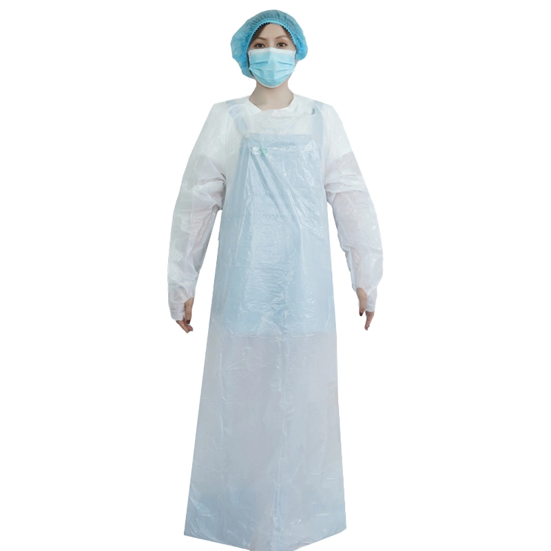 White Long Sleeve Disposable Plastic CPE Gowns with Thumb Loop Holes