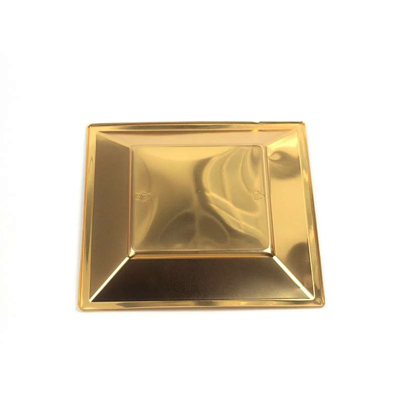 10g PS Plastic Plate Gold Color Disposable Plastic Tableware Hot Sale Plastic Square Plate Custom Party Supply