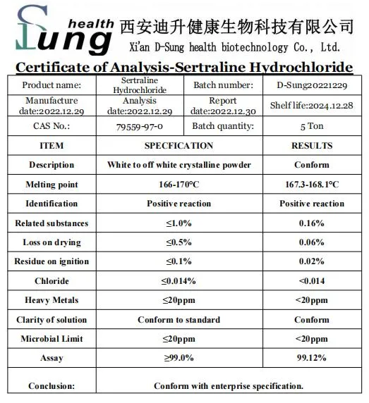 El 99% de pureza CAS 79559-97-0 Sertralina clorhidrato tabletas las materias primas Sertraline HCl en polvo de Clorhidrato de sertralina