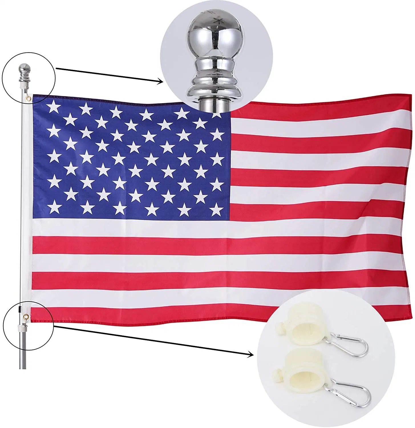 6FT Flag Poles Kit - Stainless Steel Heavy Duty Wall Flagpole