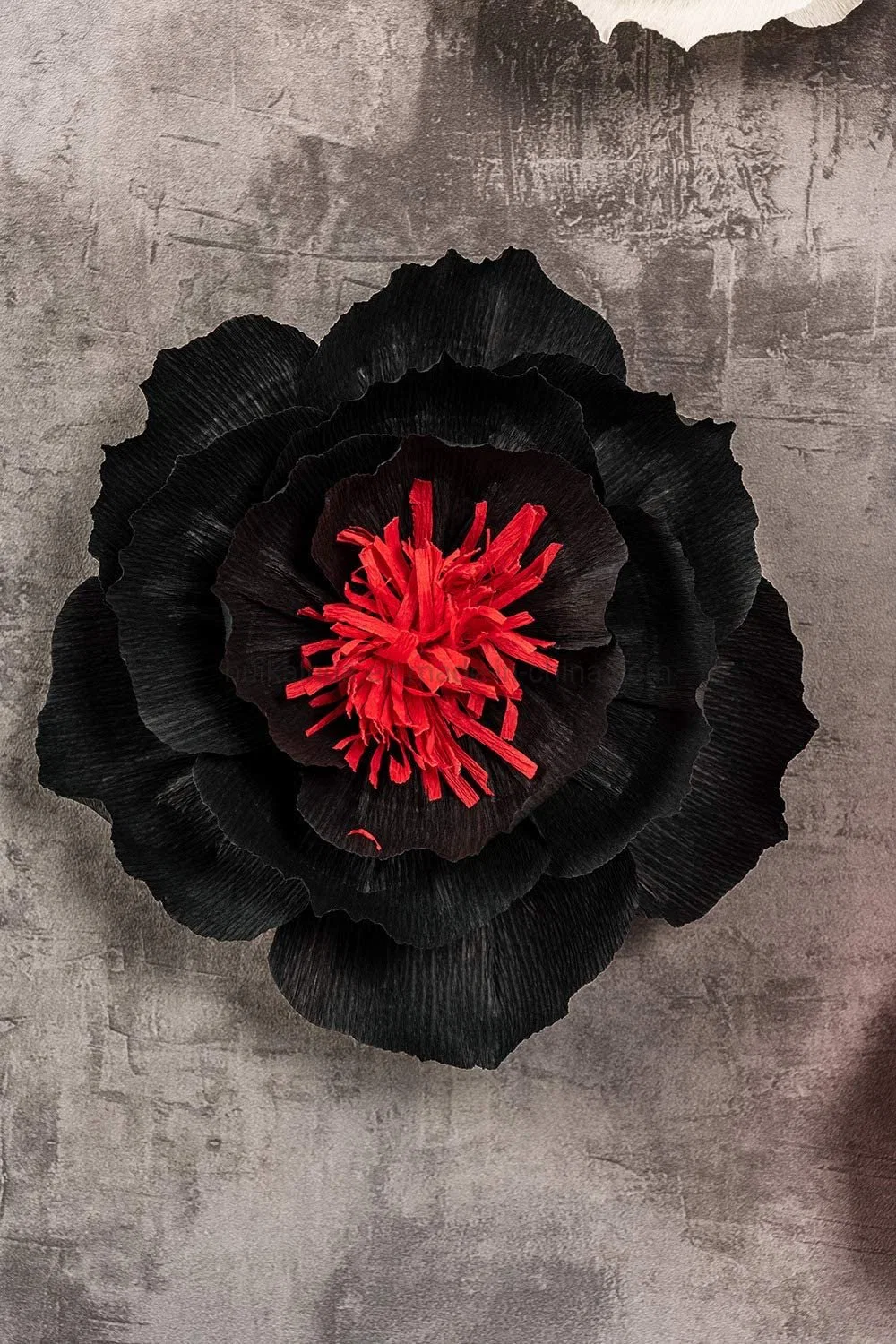 Black and Red Theme Crepe Paper Flowers 3D Handcrafted DIY Leaves Wedding Party Decor Craft Wall Backdrop