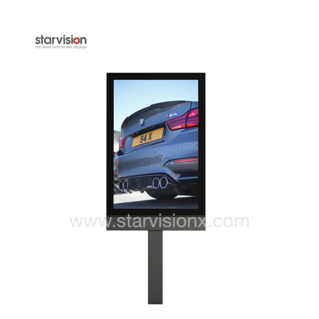 Outdoor Pole LCD Advertising Screen Board Free Standing Digital Display with Static Poster Rear Side