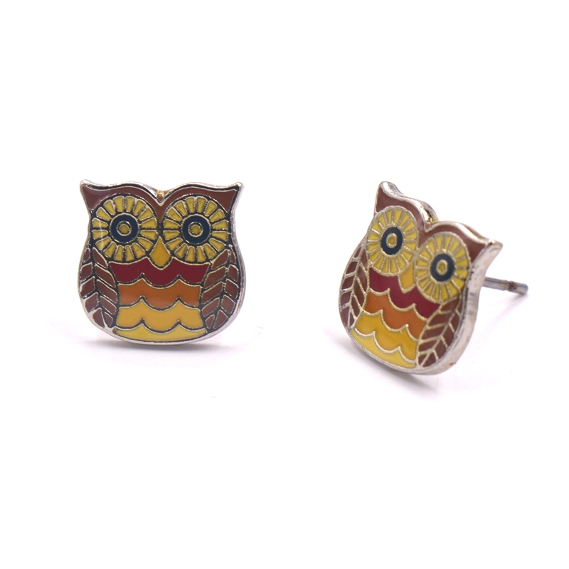 Factory Custom Made Nickel Plated Enamel Children Jewelry Manufacturer Customized Lovely Kids Decoration Ornament Bespoke Cute Iron Accessory Owl Stud Earring