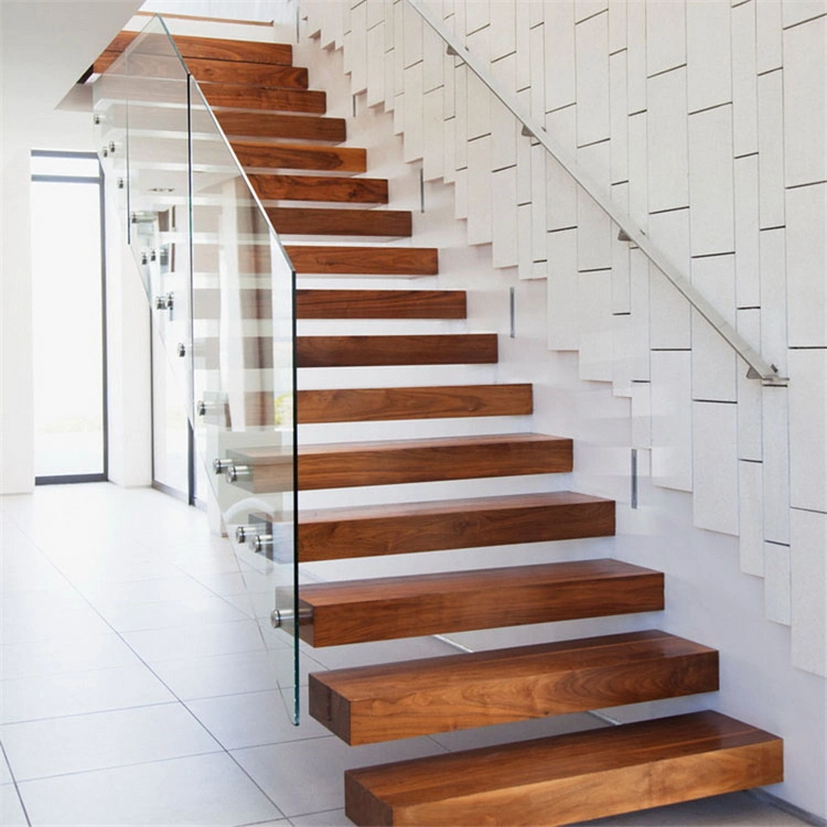 Etapa de madeira sólida escada de bitola Riser central luz escadas prefabricadas modulares escadaria de madeira reta de Aço
