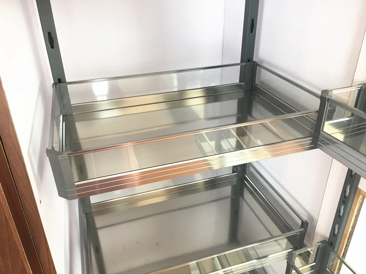 Soft-Schließen Aluminium &amp; Glas Pantry Unit Larder Küchenschrank Große Einheit herausziehbarer Korb Essen Snack Gemischtwaren Getränke Flasche Halter Für Korb-Organizer