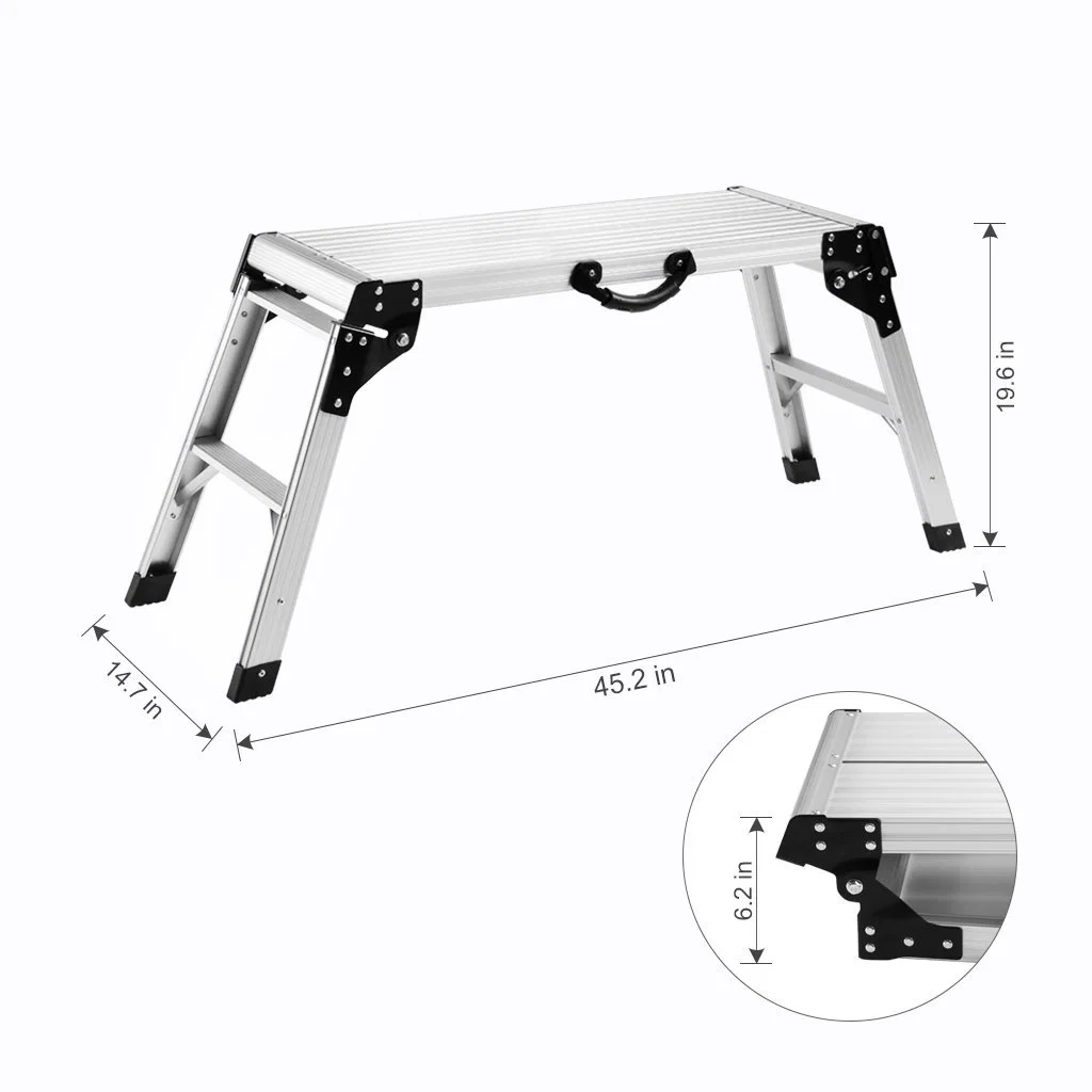 Aluminum Work Platform Drywall Step up Folding Work Bench|Portable Stool Ladder with Non-Slip Mat and Side Handle