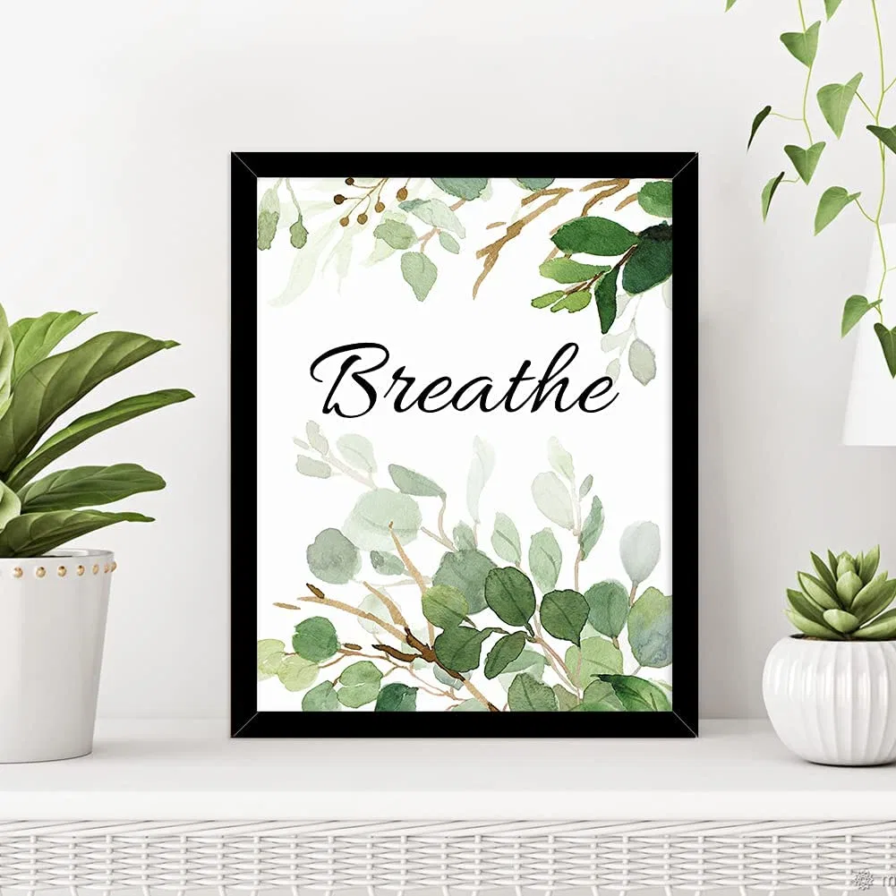 Home Decor Green Leaf Print Framed Plant Canvas Poster for Washroom