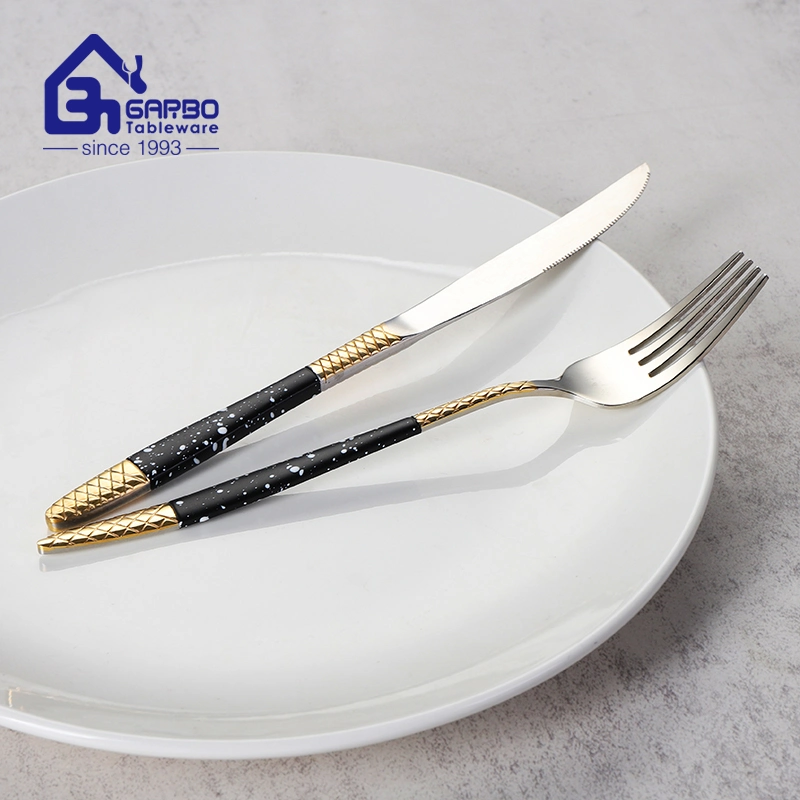 Flatware Manufacturer 201 Stainless Steel Dinner Fork Silver Cutlery Gold E-Plated Handle Fork for Wholesale