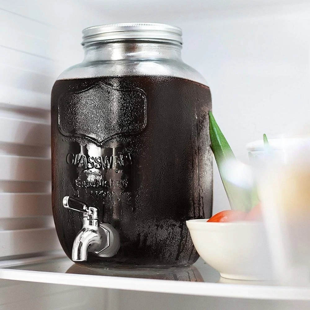 1 Gallon Large Mason Jar vidrio galvanizado hielo frío Dispensador de cubo de bebidas metálicas con tapa grifo para barbacoa