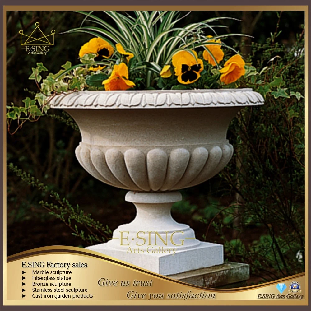 Hot Sale Simple Design Handmade Marble Decorative Urn Natural Stone Garden Products