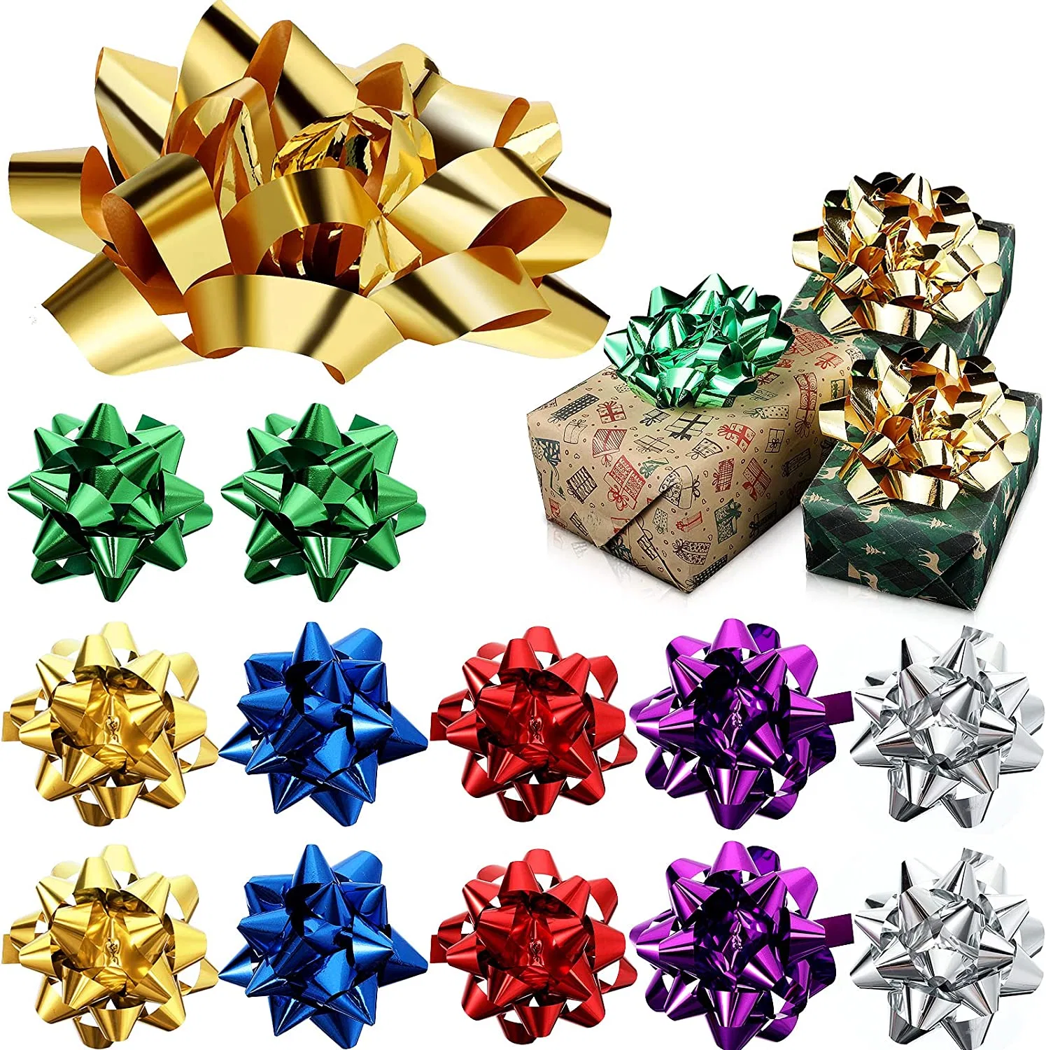6.35 cm 2.5 pouces 6PCS Set Pet Christmas Bow Matte Gift Bow Rubans pour emballage cadeau Auto-adhésif Star Bow Décoration de cadeau