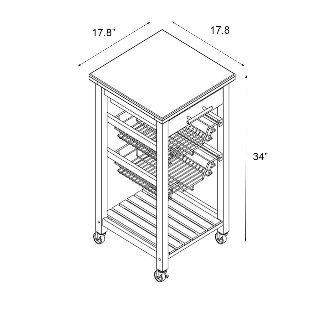 Rolling Bamboo Kitchen Trolley Utility Cart