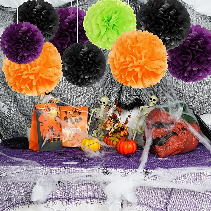 Halloween papel de regalo de flores de colores POM, POM grandes POM POM POM para Halloween celebración de cumpleaños decoración al aire libre