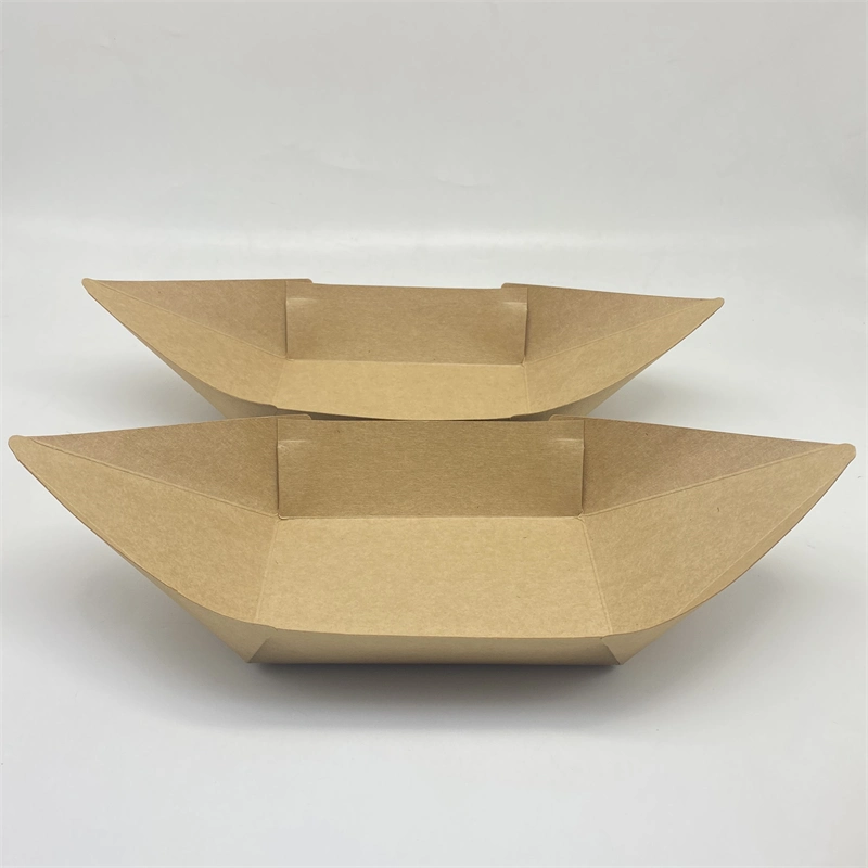 Customized Logo Printing, Disposable Kraft Paper Boat Box Container, Food Pallet for Takeout