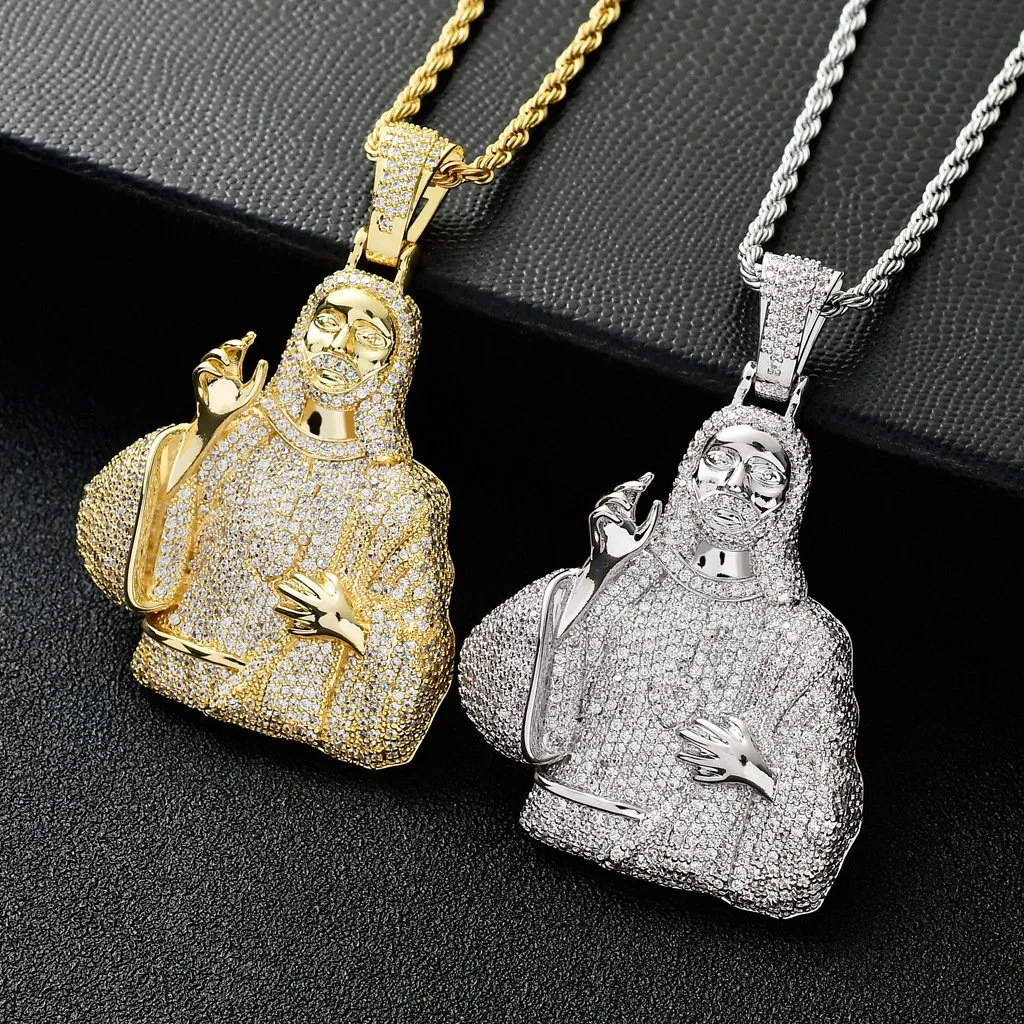 Jesus Anhänger Retro 18K Gold Micro-Inset Zirkon glatte Gesicht voll Des Diamanthängers